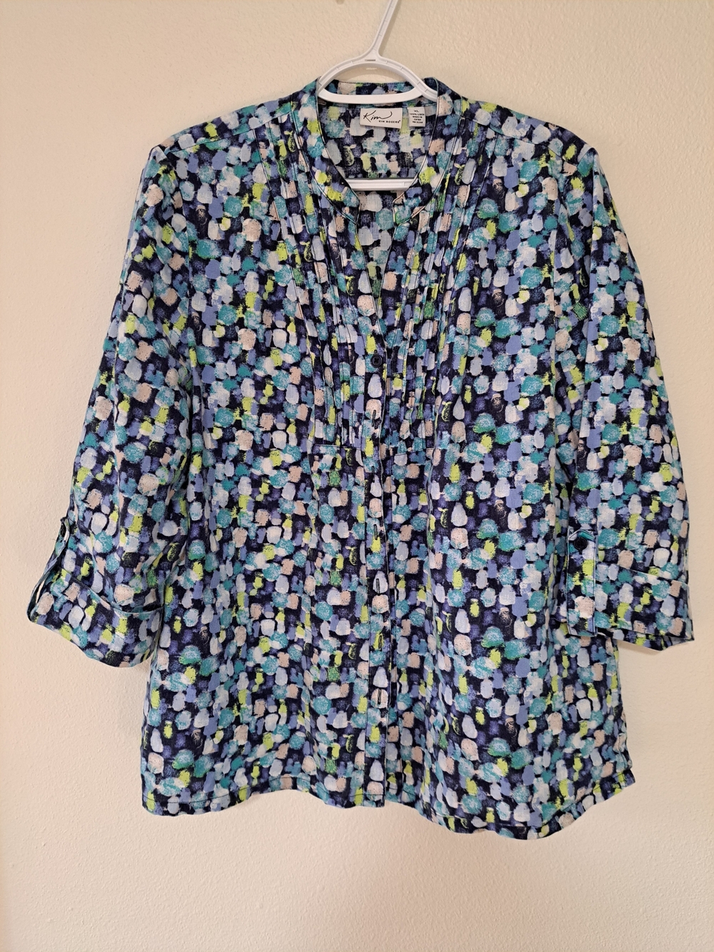 Kim Rogers Blue Multi-Print Pintuck Tunic